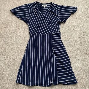 Monteau Navy and White Striped Midi Dress